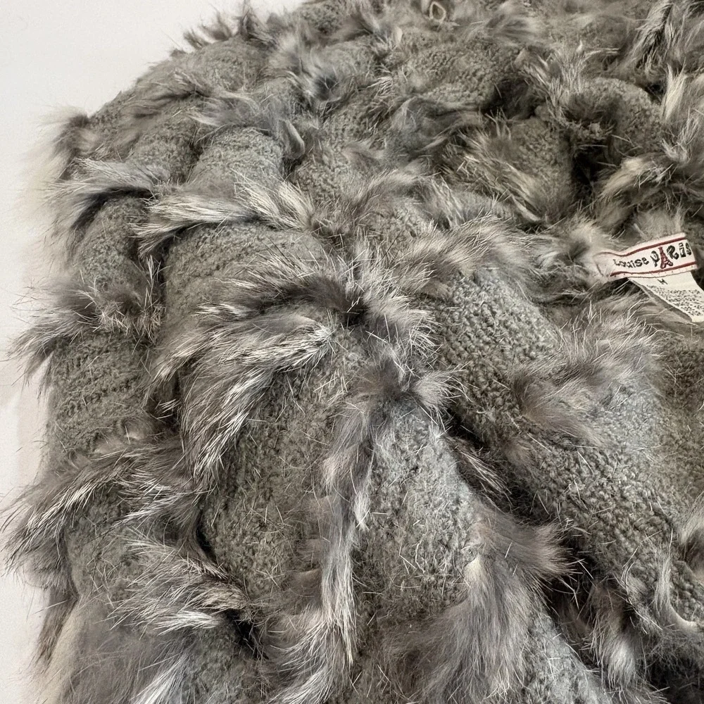Vtg Y2K Rabbit Fur Scarf Wrap Shawl Gray Knit M Louise Paris Luxury Shrug